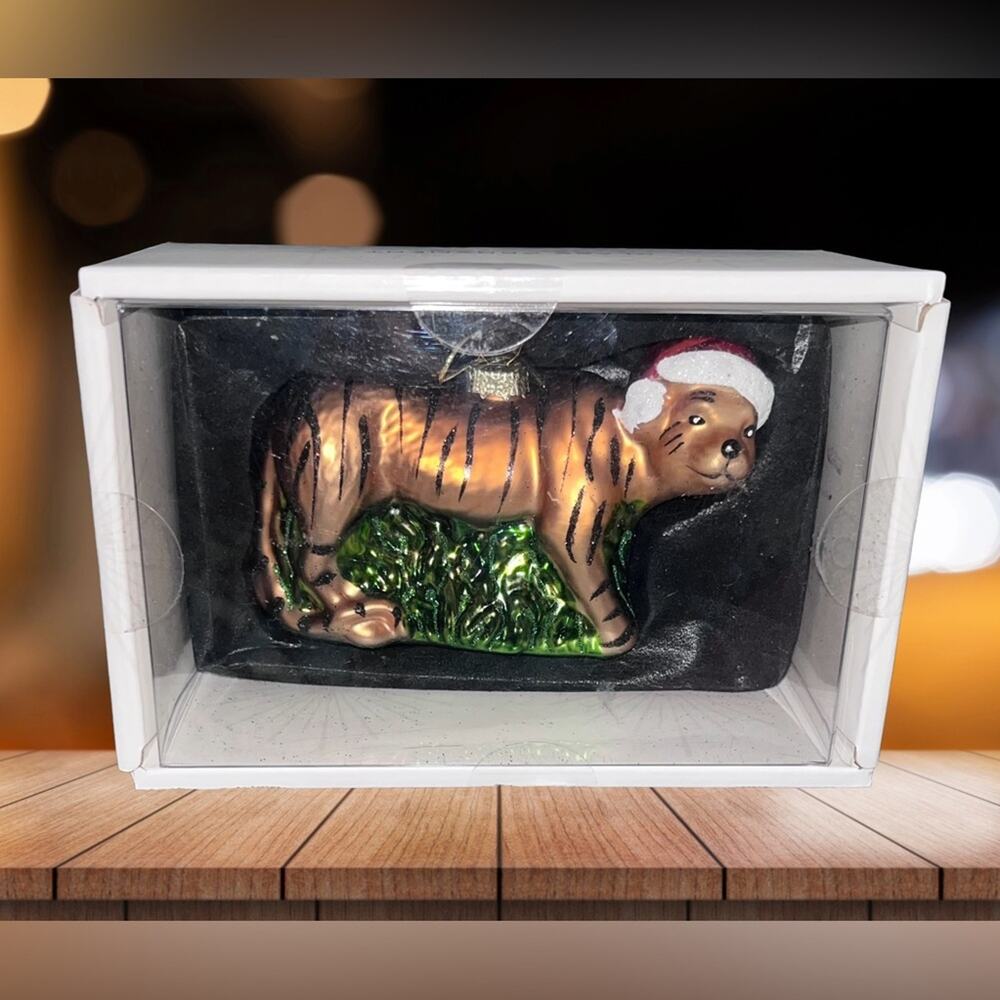 NIB! Festive Living Christmas Tiger Ornament mouth-blown/hand-painted glass
